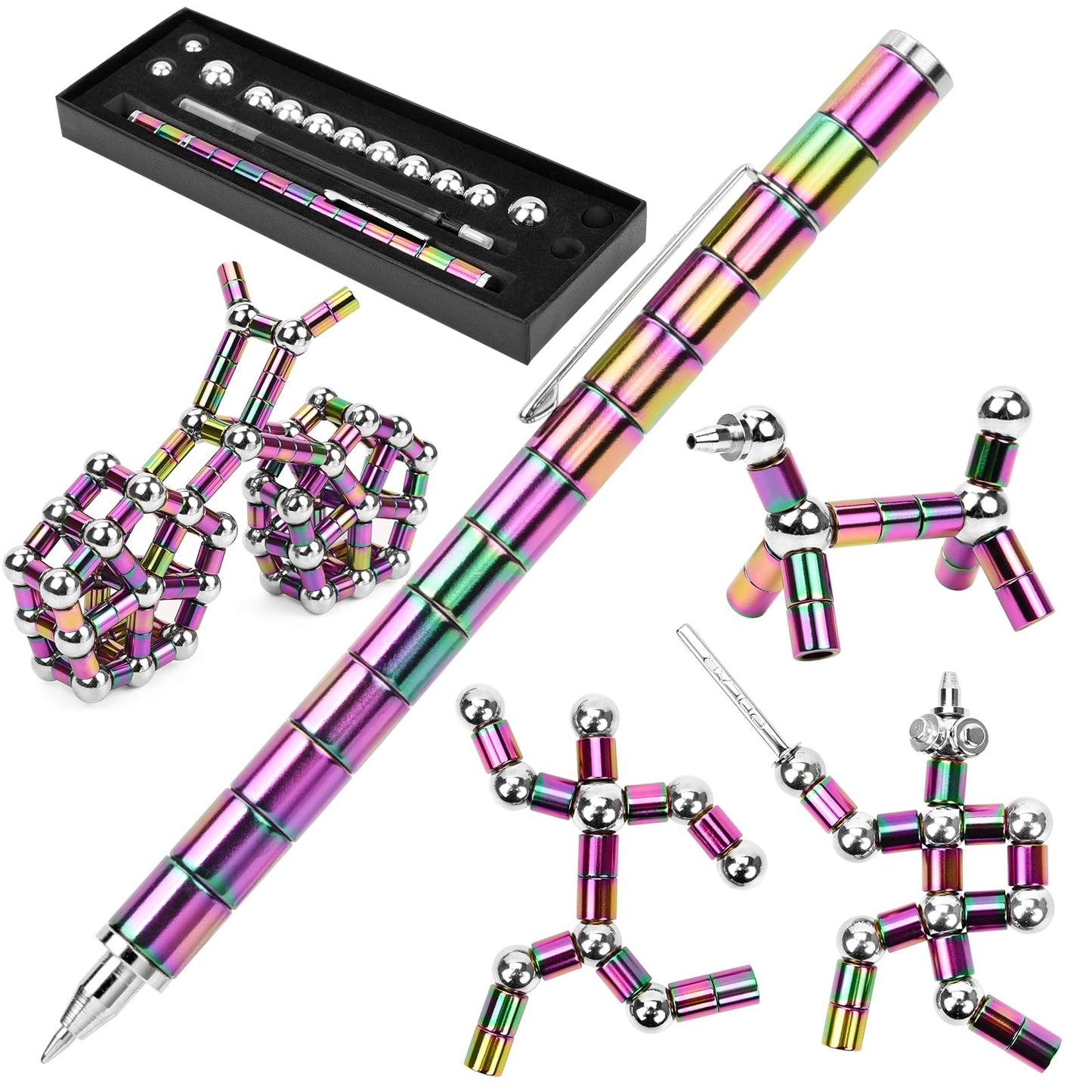 Metal Fidget Toys ADHD Tools for Adults Magnet Metal Pen Toys for Ages 8-13 Pressure Fidget Cool Gadgets for Teens Boys Girls Family Friends (Red)