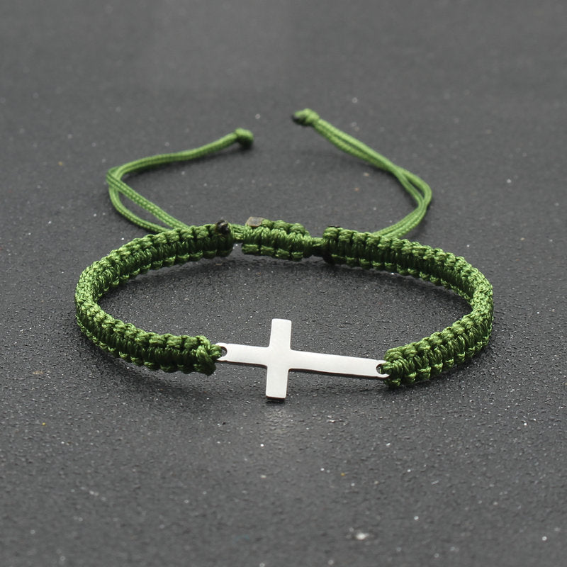 Adjustable Red Rope Bracelet with Stainless Steel Cross