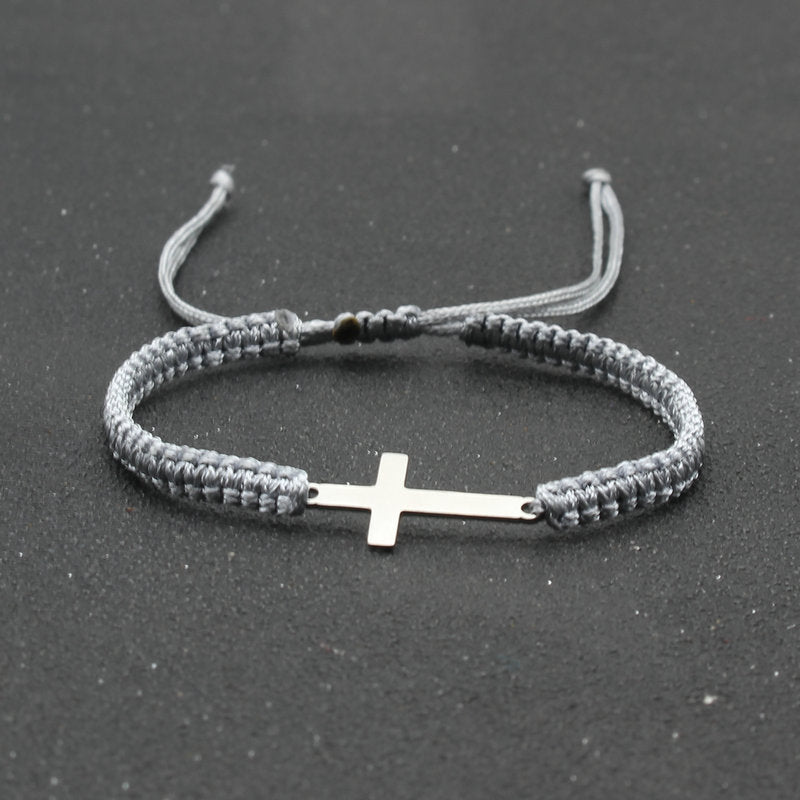 Adjustable Red Rope Bracelet with Stainless Steel Cross