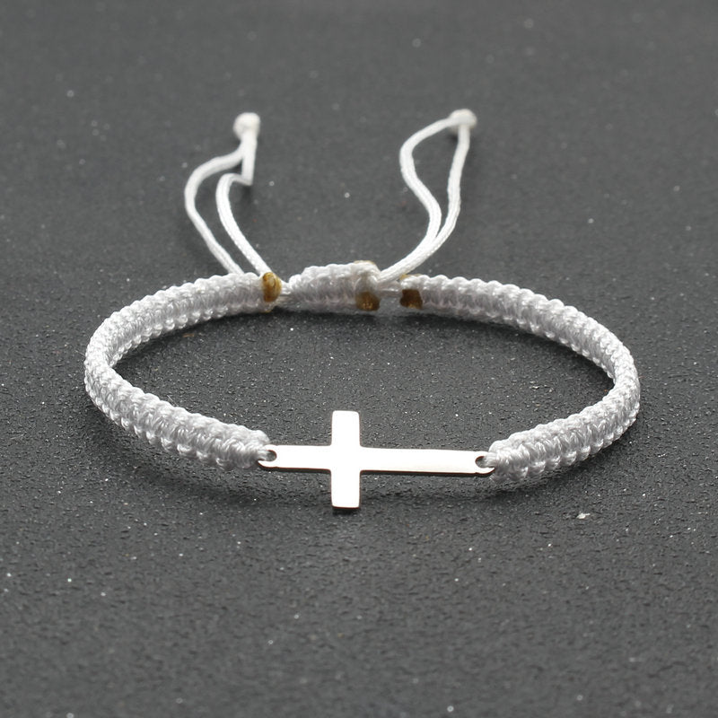 Adjustable Red Rope Bracelet with Stainless Steel Cross