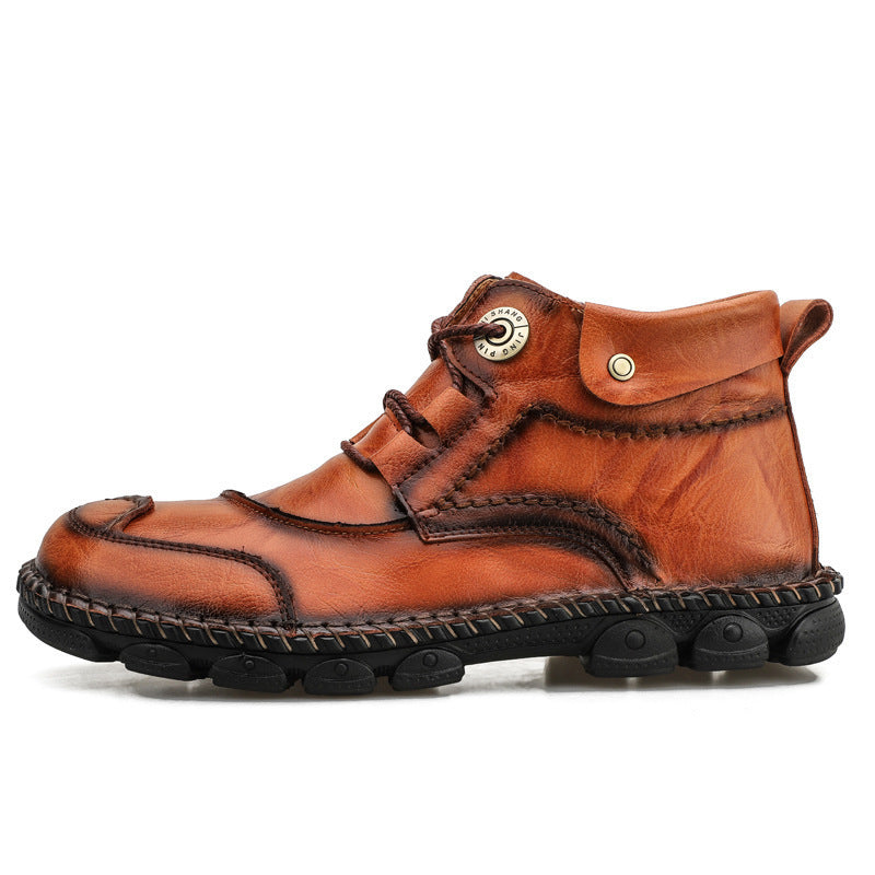 Men's Casual Leather Shoes - High-top Cowhide Design