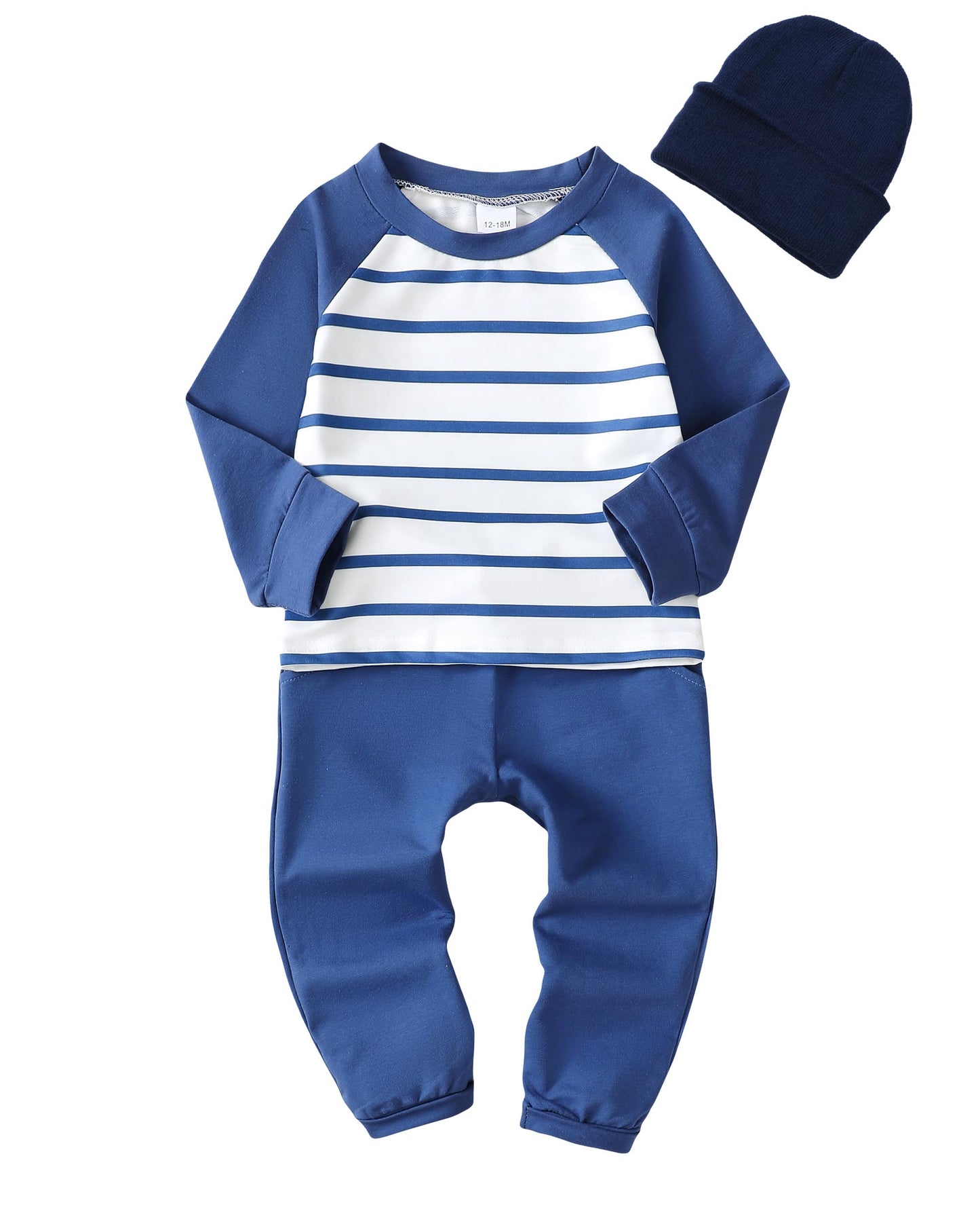 Renotemy 4T Boy Clothes Fall Winter 4 Year Old Boy Clothes Striped Splice Long Sleeves Pullover Blue Pants Set Sweatsuit Sets Little Boys Clothing 4T Boy Outfits 5T