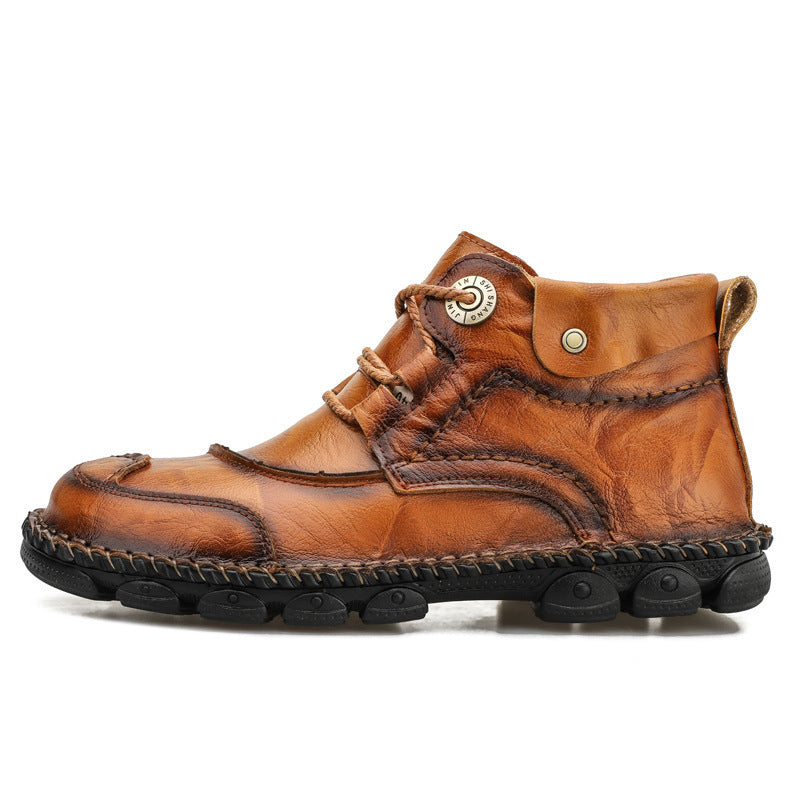 Men's Casual Leather Shoes - High-top Cowhide Design