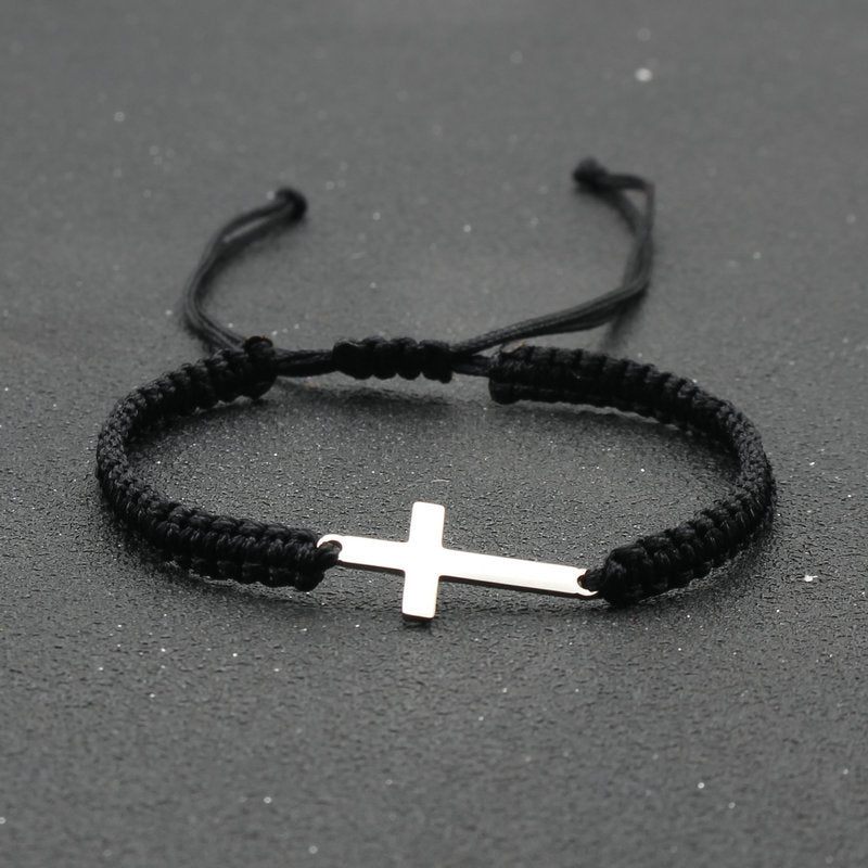 Adjustable Red Rope Bracelet with Stainless Steel Cross