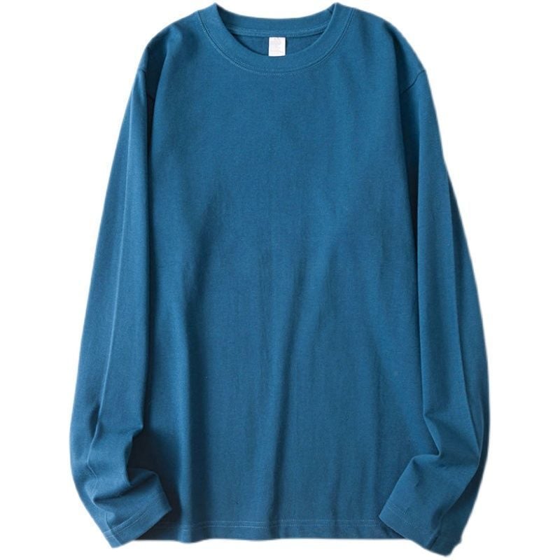 Round Neck Long Sleeve Low-Saturated Cotton Shirt
