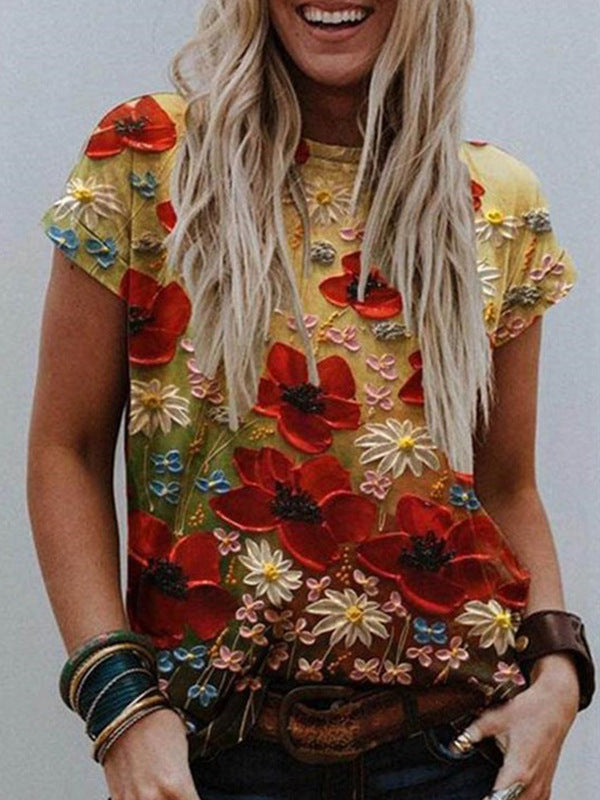 Fashion Women's 3D Digital Print V-Neck Summer Tee
