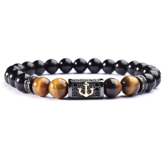 Tigereye Beads Copper Inlay Men's Luxury Bracelet