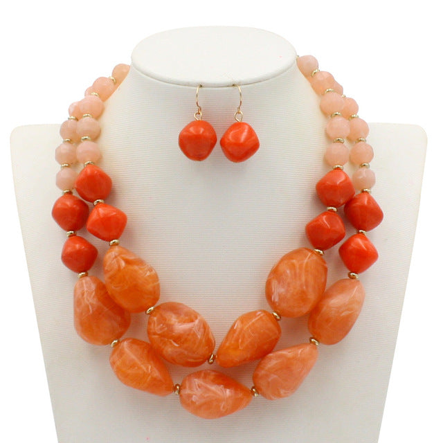 Double Layer Beaded Resin Sweater Chain for Women