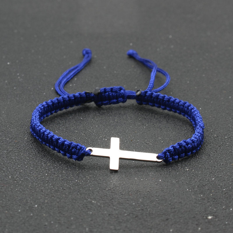 Adjustable Red Rope Bracelet with Stainless Steel Cross