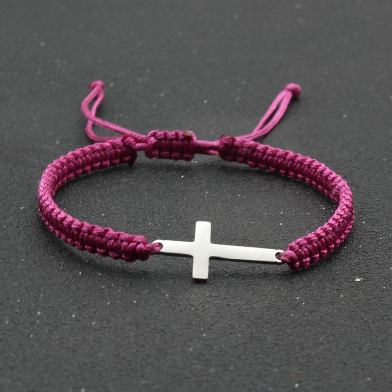 Adjustable Red Rope Bracelet with Stainless Steel Cross