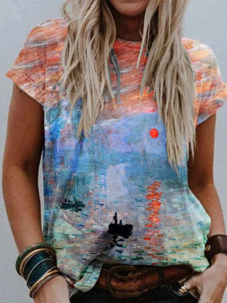 Fashion Women's 3D Digital Print V-Neck Summer Tee