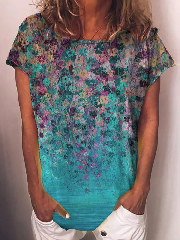 Fashion Women's 3D Digital Print V-Neck Summer Tee