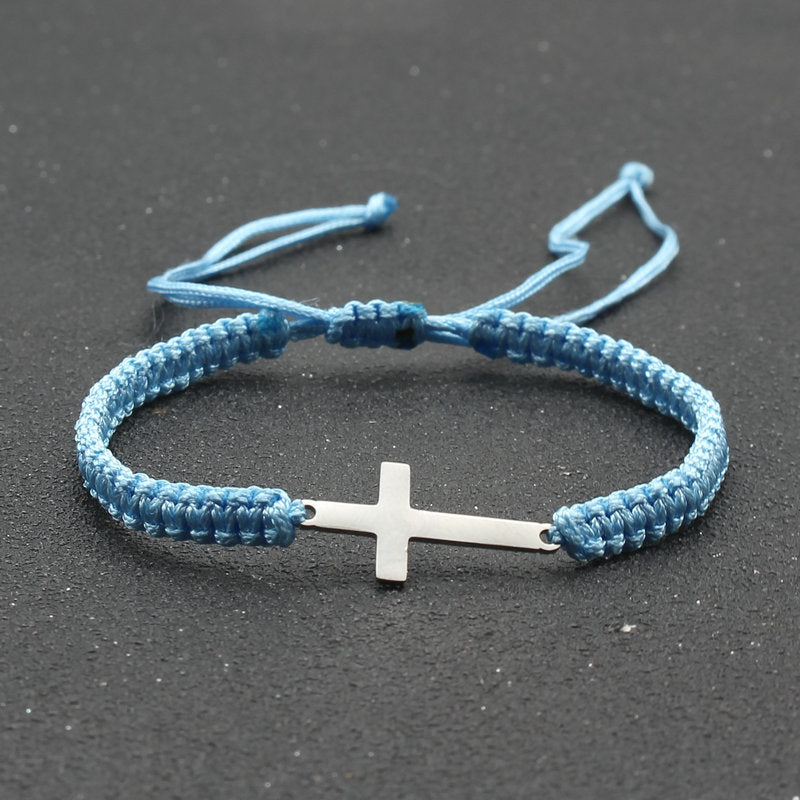 Adjustable Red Rope Bracelet with Stainless Steel Cross