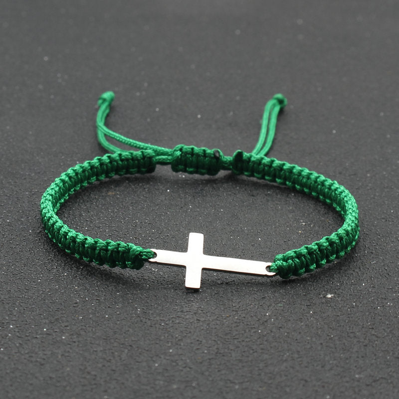 Adjustable Red Rope Bracelet with Stainless Steel Cross