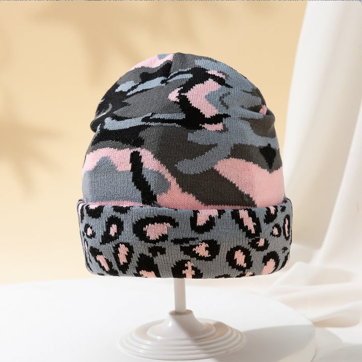 Camo Leopard Pattern Women's Hat for Autumn & Winter