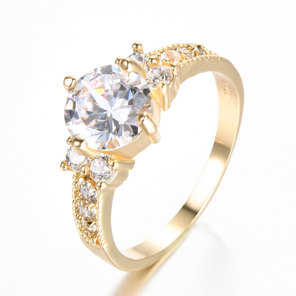 Rhinestone Zircon Four-Claw Round Ring