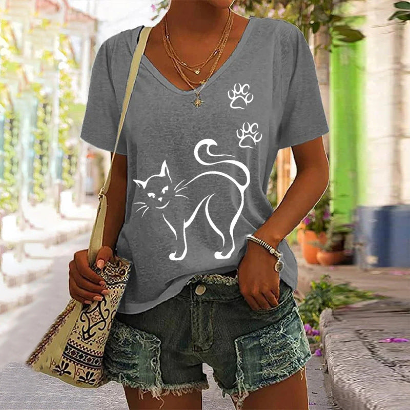 Fashion Women's 3D Digital Print V-Neck Summer Tee