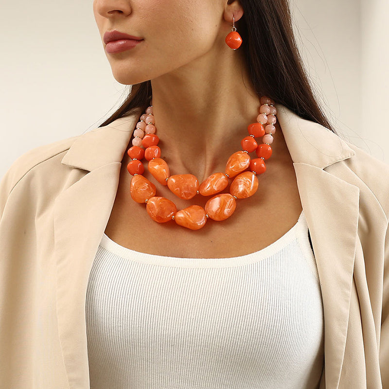 Double Layer Beaded Resin Sweater Chain for Women