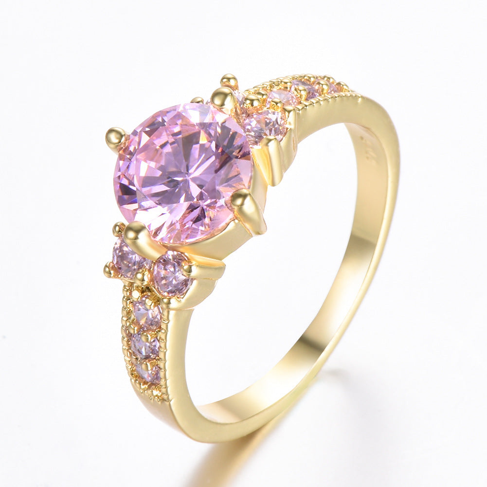 Rhinestone Zircon Four-Claw Round Ring