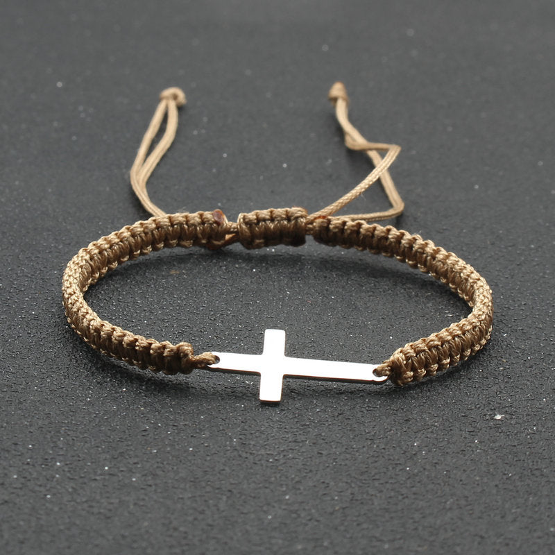 Adjustable Red Rope Bracelet with Stainless Steel Cross