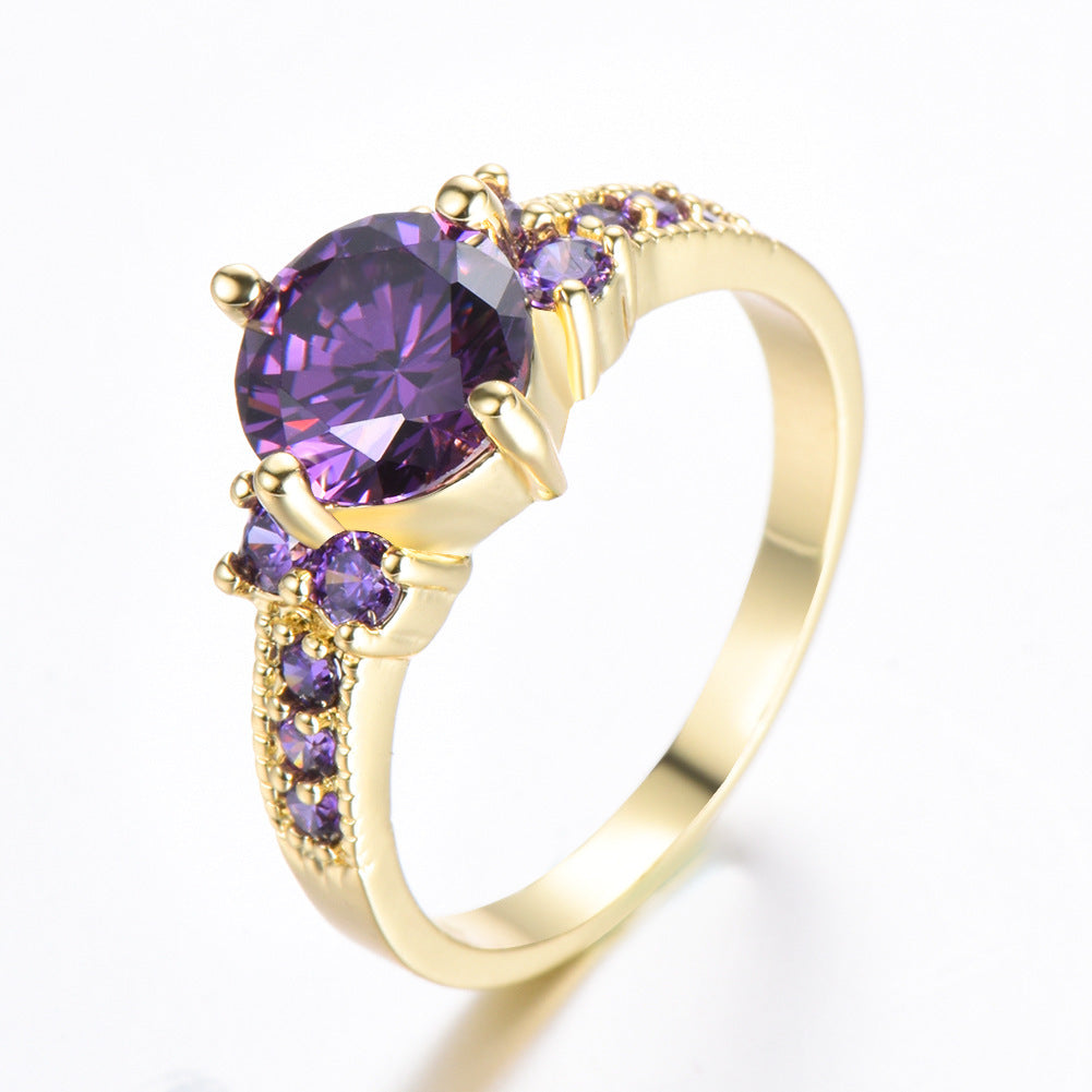 Rhinestone Zircon Four-Claw Round Ring