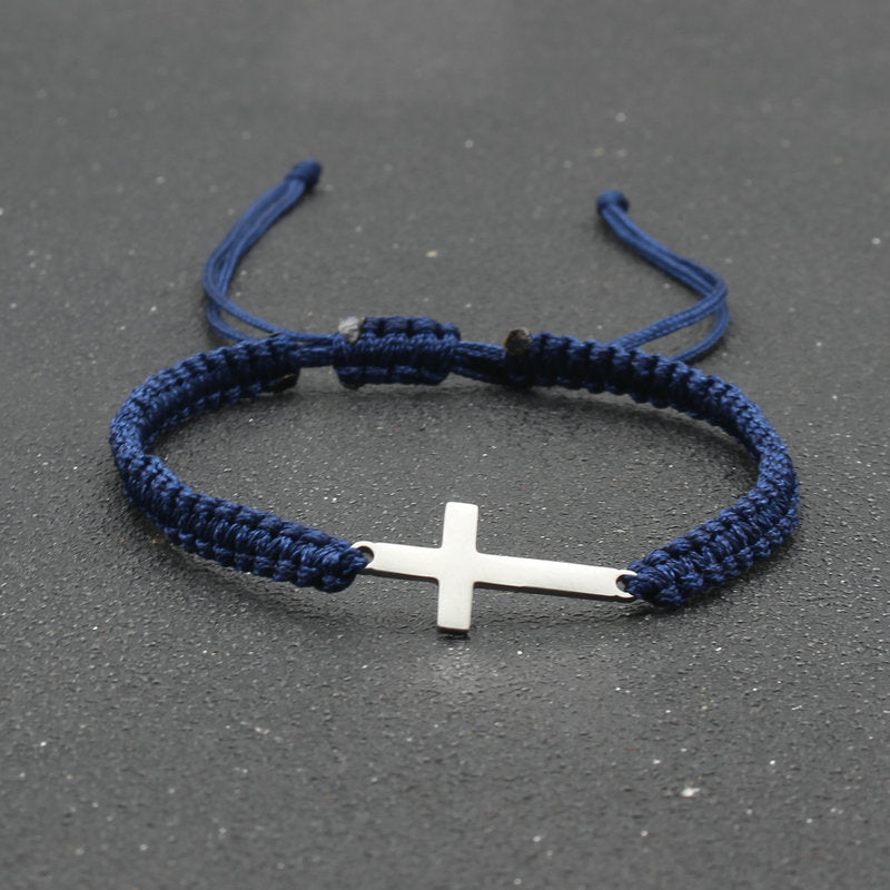 Adjustable Red Rope Bracelet with Stainless Steel Cross