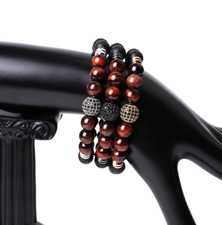 Tigereye Beads Copper Inlay Men's Luxury Bracelet