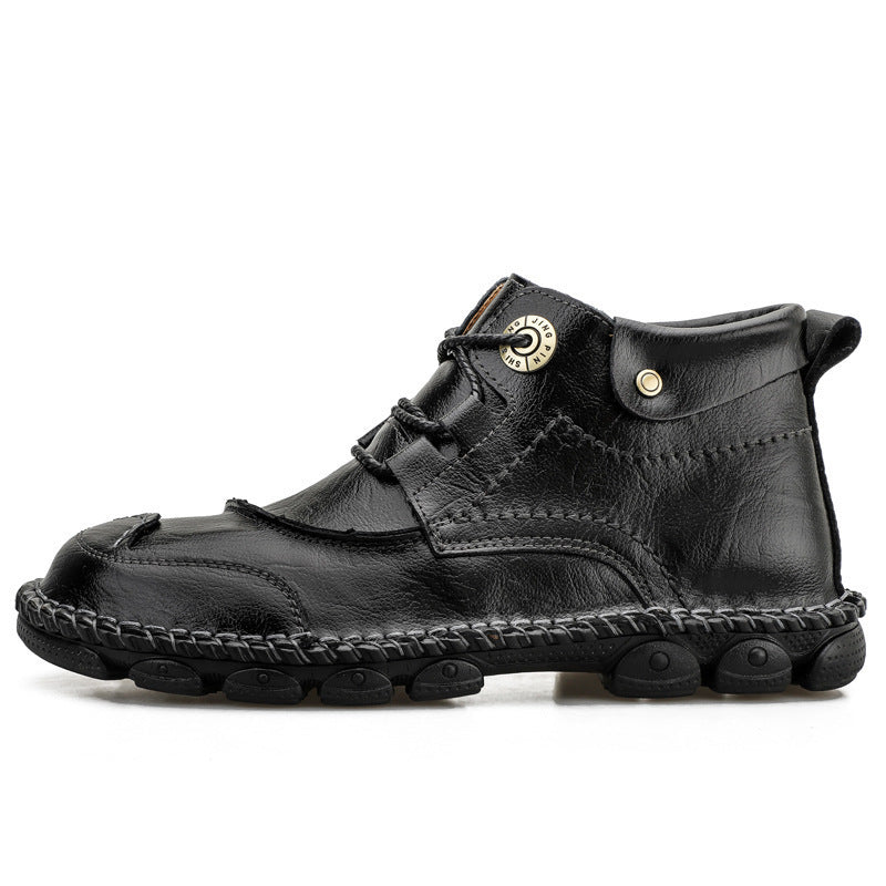 Men's Casual Leather Shoes - High-top Cowhide Design
