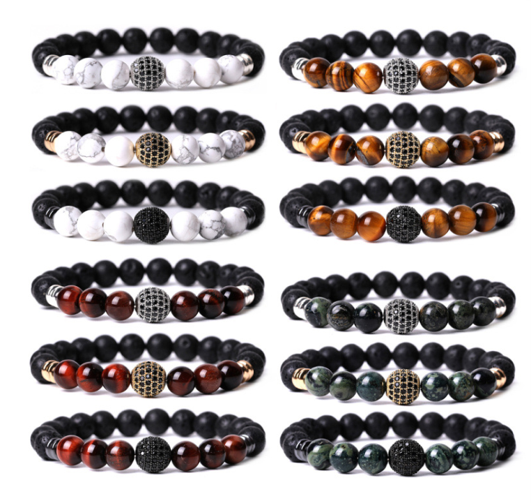 Tigereye Beads Copper Inlay Men's Luxury Bracelet