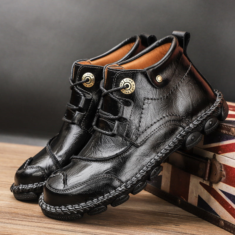 Men's Casual Leather Shoes - High-top Cowhide Design