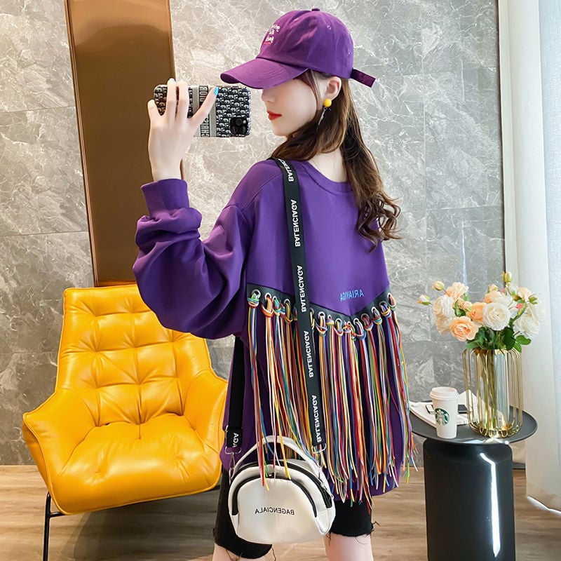 Colorful Tassel Round Neck Blouse and Small Jacket