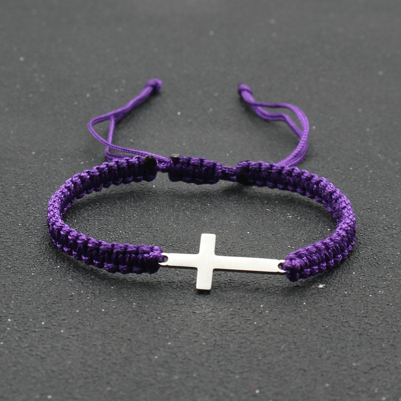 Adjustable Red Rope Bracelet with Stainless Steel Cross