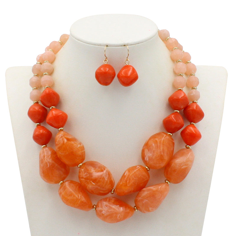 Double Layer Beaded Resin Sweater Chain for Women
