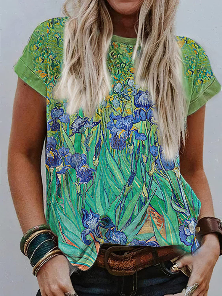 Fashion Women's 3D Digital Print V-Neck Summer Tee