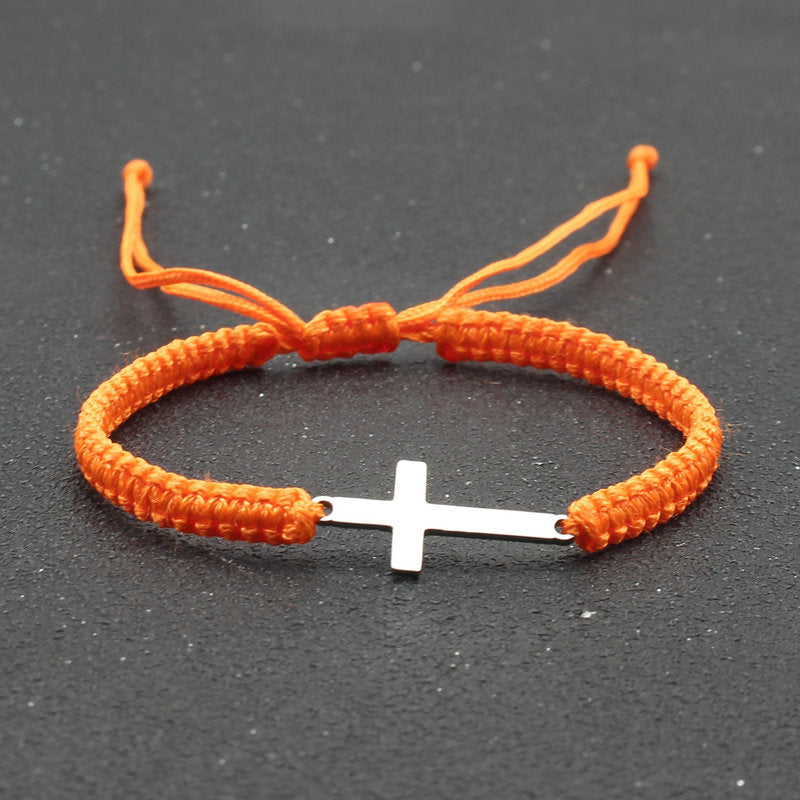 Adjustable Red Rope Bracelet with Stainless Steel Cross