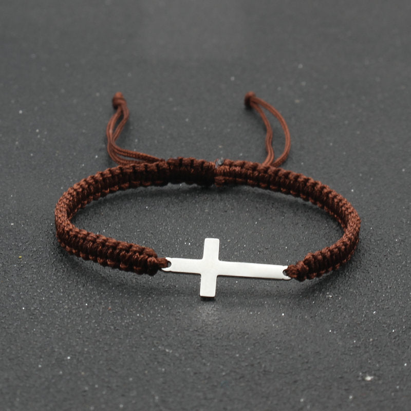 Adjustable Red Rope Bracelet with Stainless Steel Cross