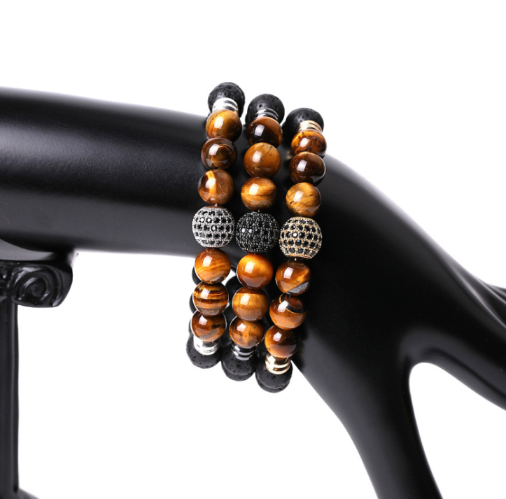 Tigereye Beads Copper Inlay Men's Luxury Bracelet