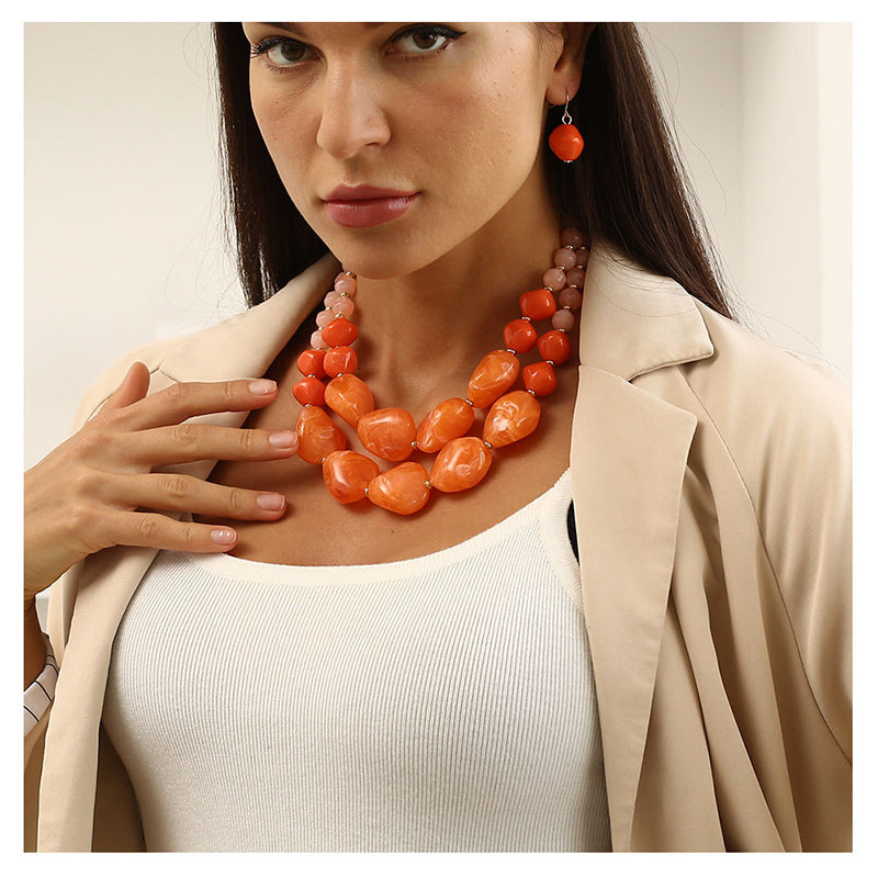 Double Layer Beaded Resin Sweater Chain for Women