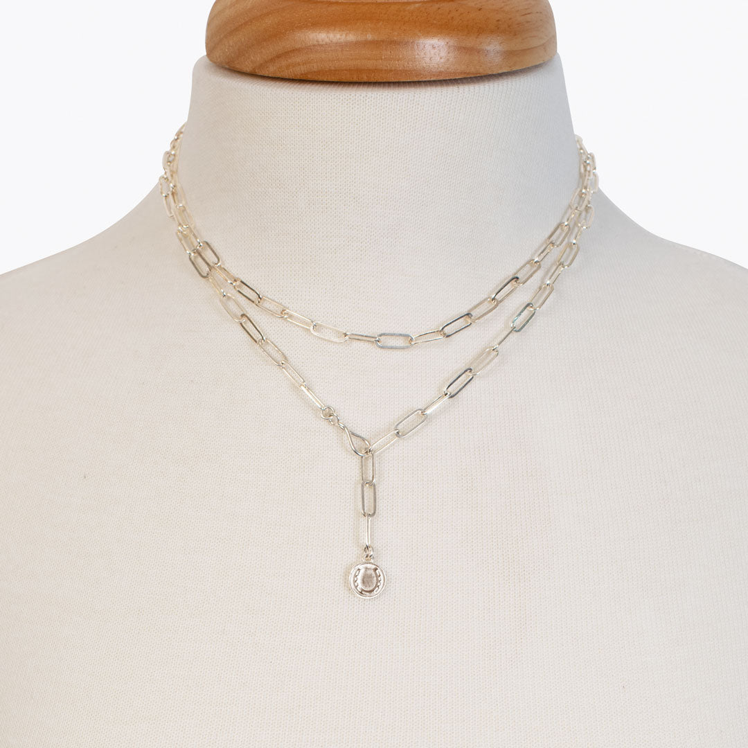 Roxy - Paperclip Chain w/ Horseshoe Coin - Large Link in Silver